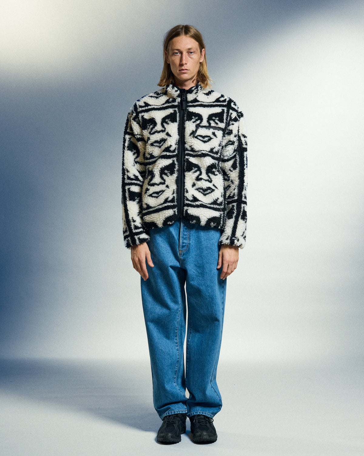 REPEATED ICON SHERPA JACKET - BLACK MULTI