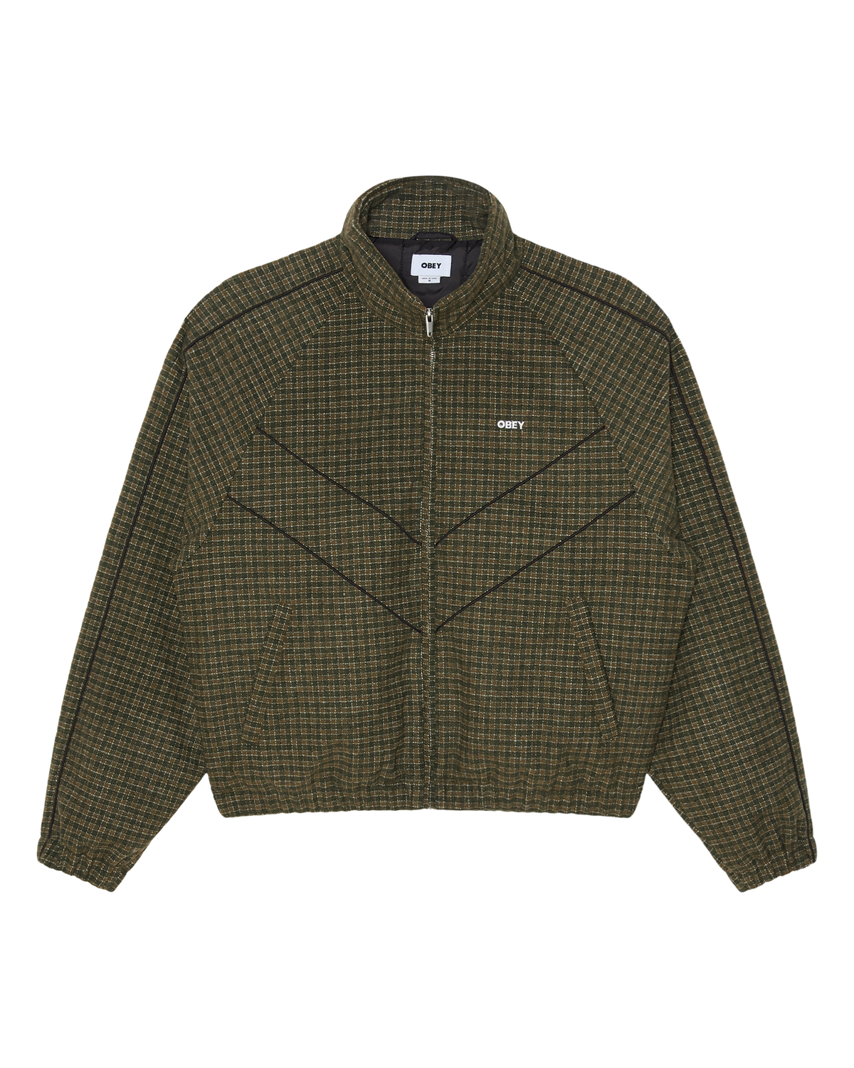 OBEY LEISURE TRAINING JACKET - DARK OLIVE PLAID