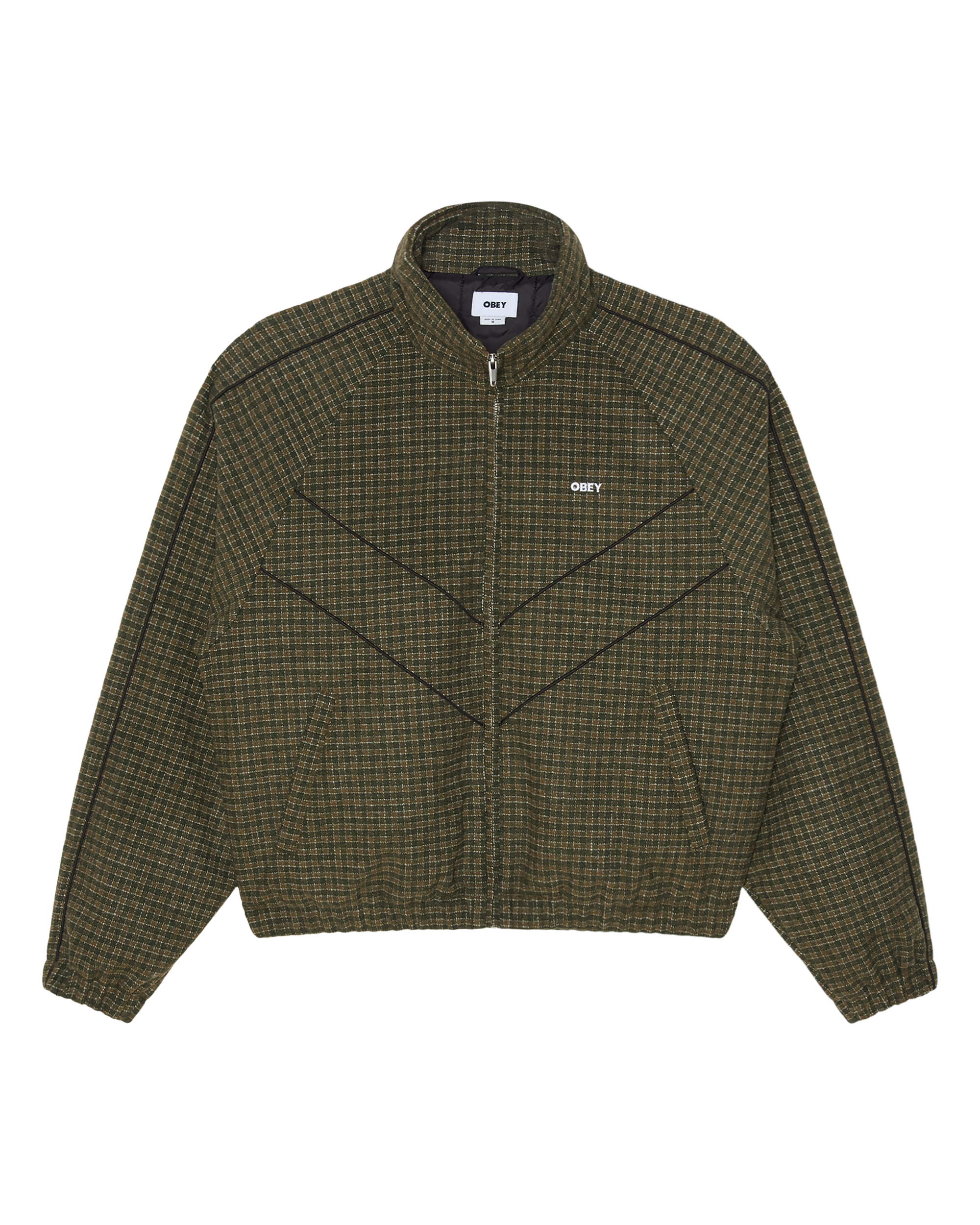 OBEY LEISURE TRAINING JACKET - DARK OLIVE PLAID