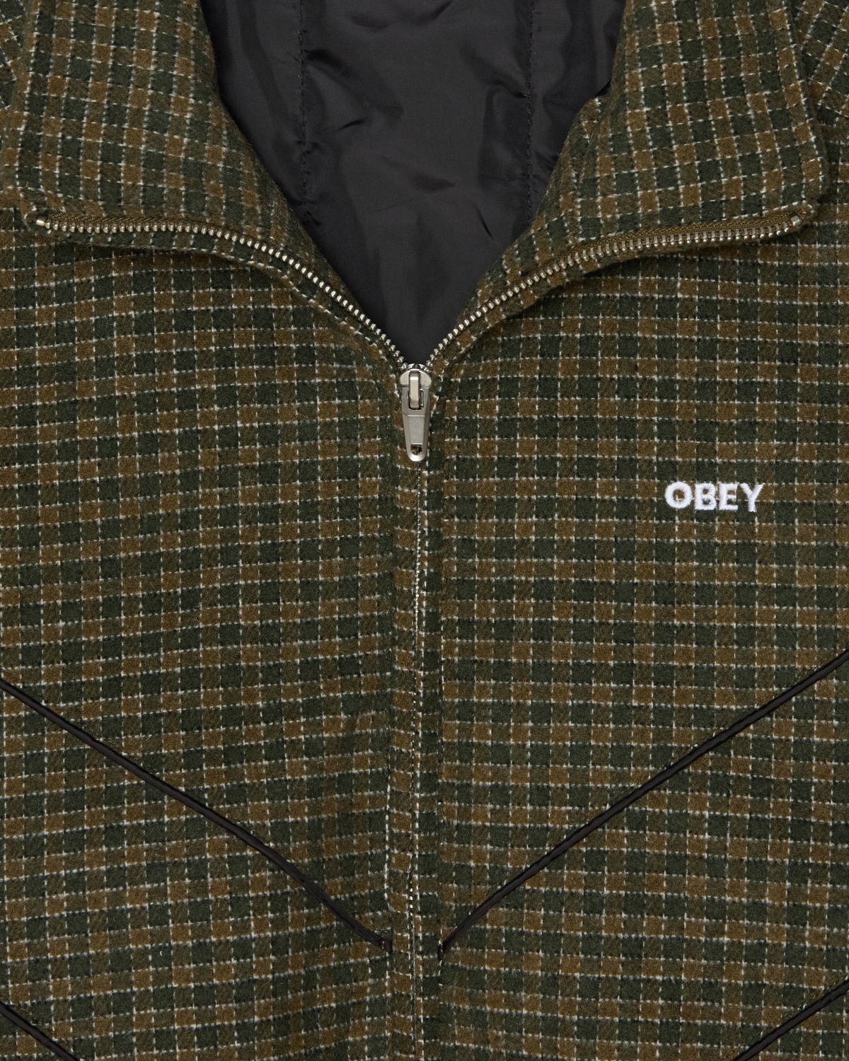 OBEY LEISURE TRAINING JACKET - DARK OLIVE PLAID