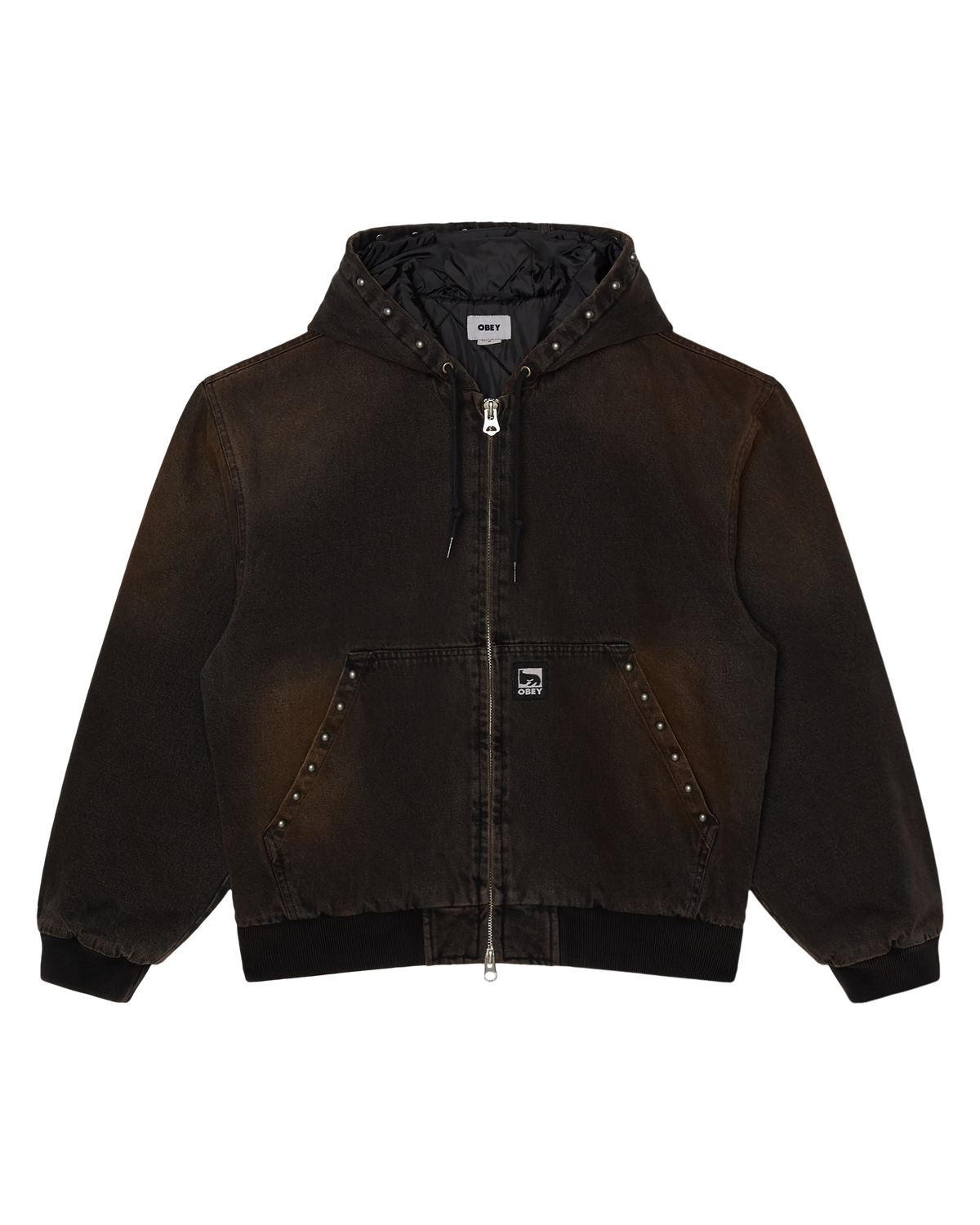 STUDDED ZIP UP JACKET - BLACK RUST WASH