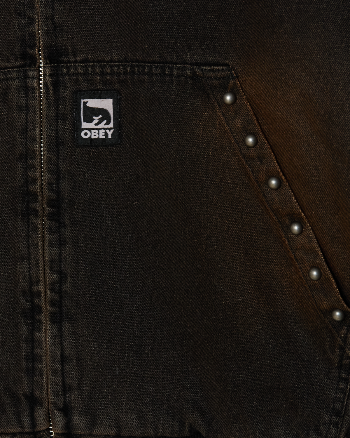 STUDDED ZIP UP JACKET - BLACK RUST WASH