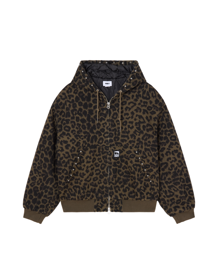 STUDDED ZIP UP JACKET - DARK LEOPARD