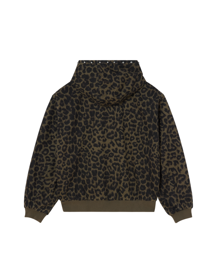 STUDDED ZIP UP JACKET - DARK LEOPARD