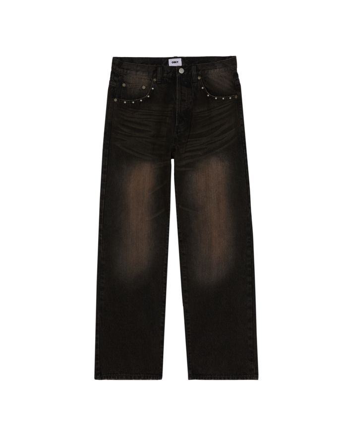 STUDDED BOXCAR STRAIGHT LEG DENIM - BLACK RUST WASH