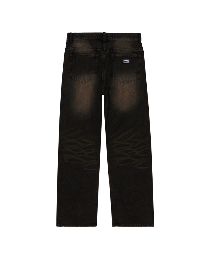 STUDDED BOXCAR STRAIGHT LEG DENIM - BLACK RUST WASH