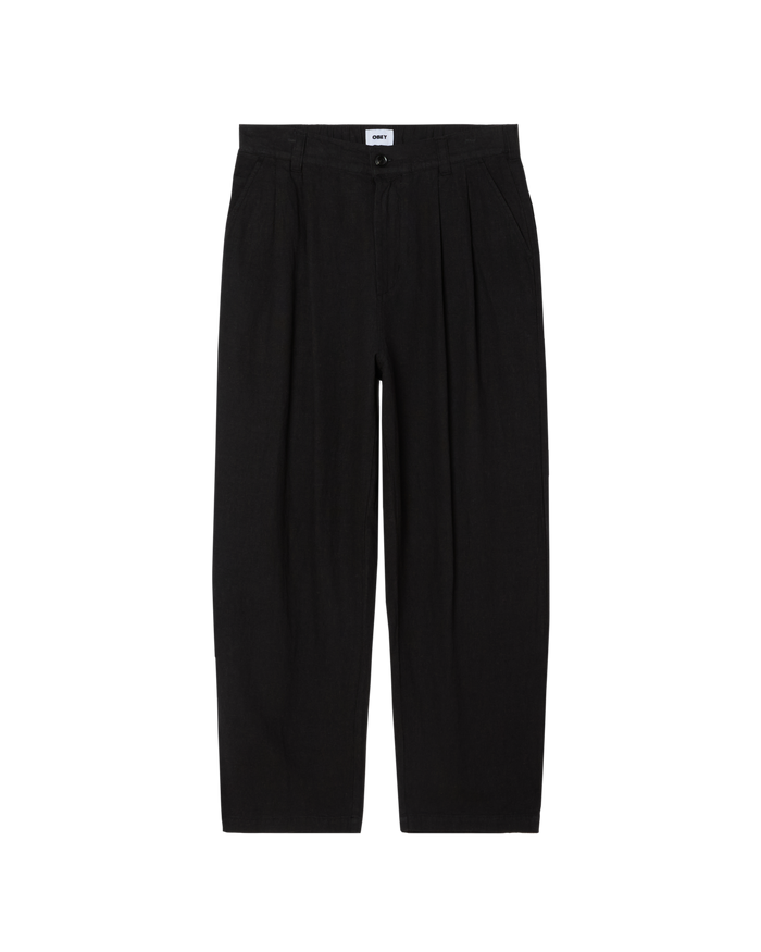 FOSTER PLEATED LINEN PANT - BLACK
