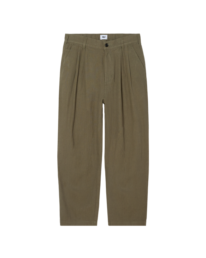 FOSTER PLEATED LINEN PANT - SMOKEY OLIVE