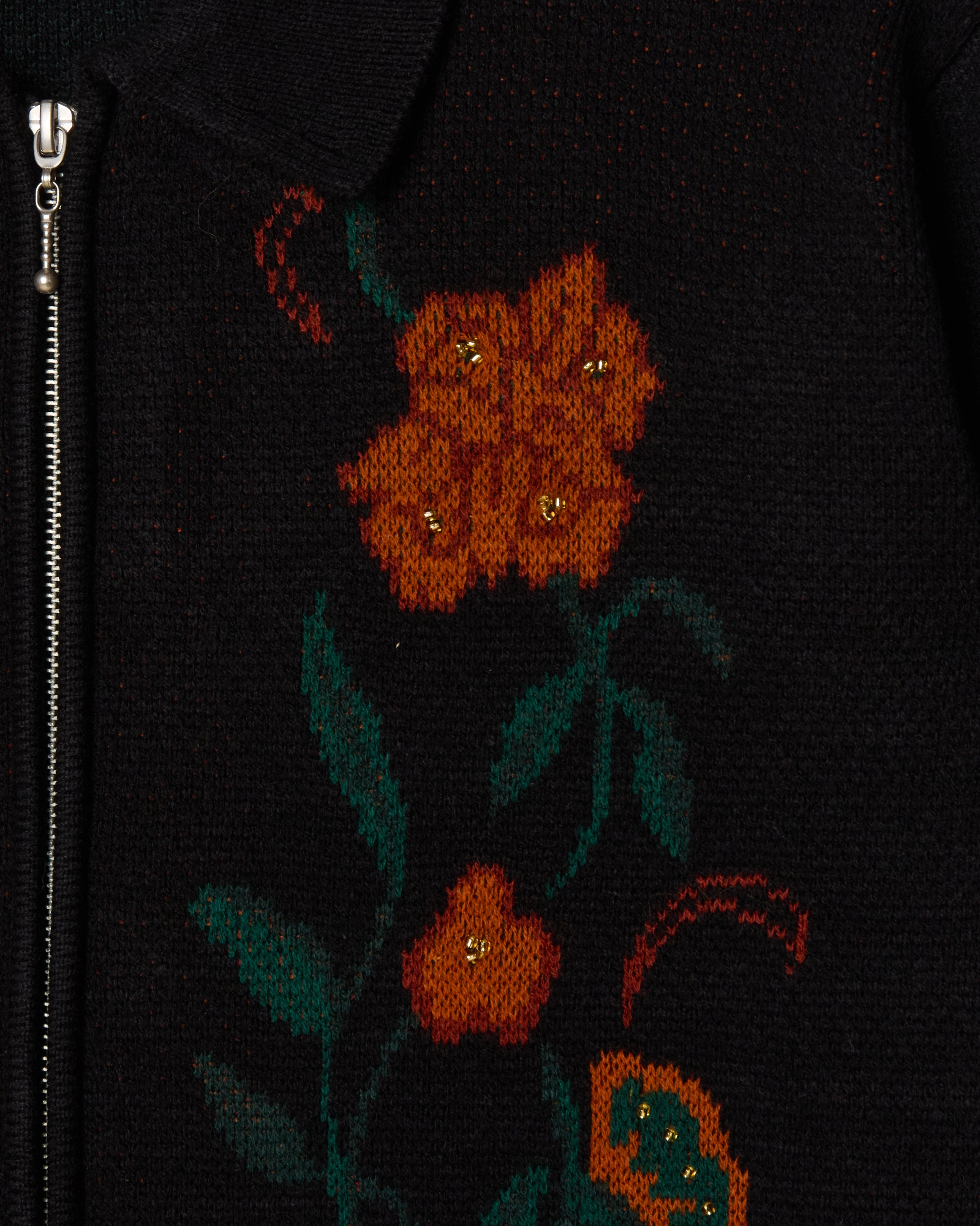 OBEY FLORAL ZIP CARDIGAN - BLACK