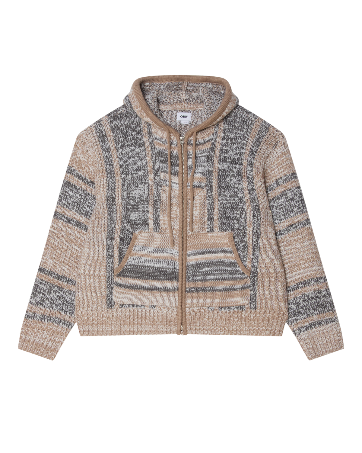 OBEY ZIP UP BAJA SWEATER - NATURAL MULTI