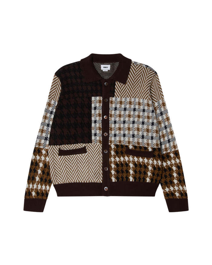 OBEY PATCHWORK CARDIGAN - BROWN MULTI