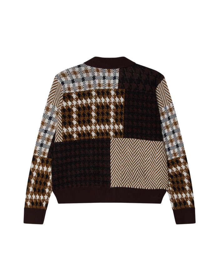 OBEY PATCHWORK CARDIGAN - BROWN MULTI
