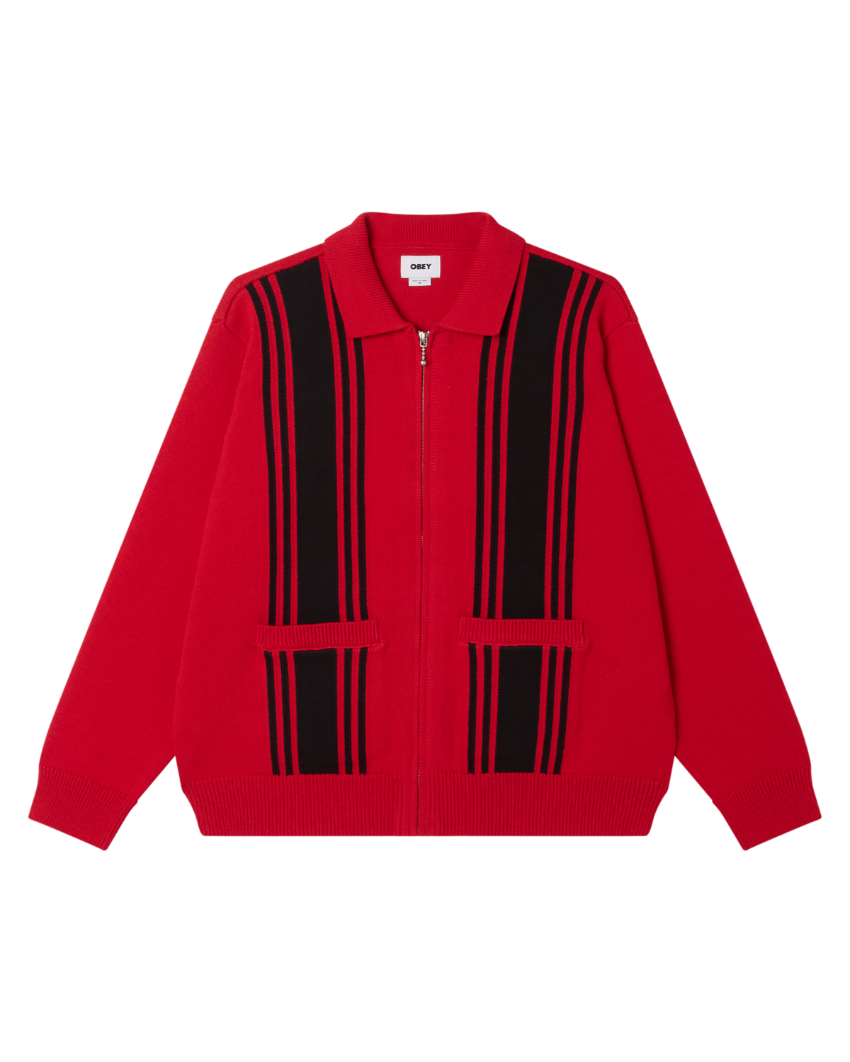 OBEY MATT ZIP UP SWEATER - RED MULTI