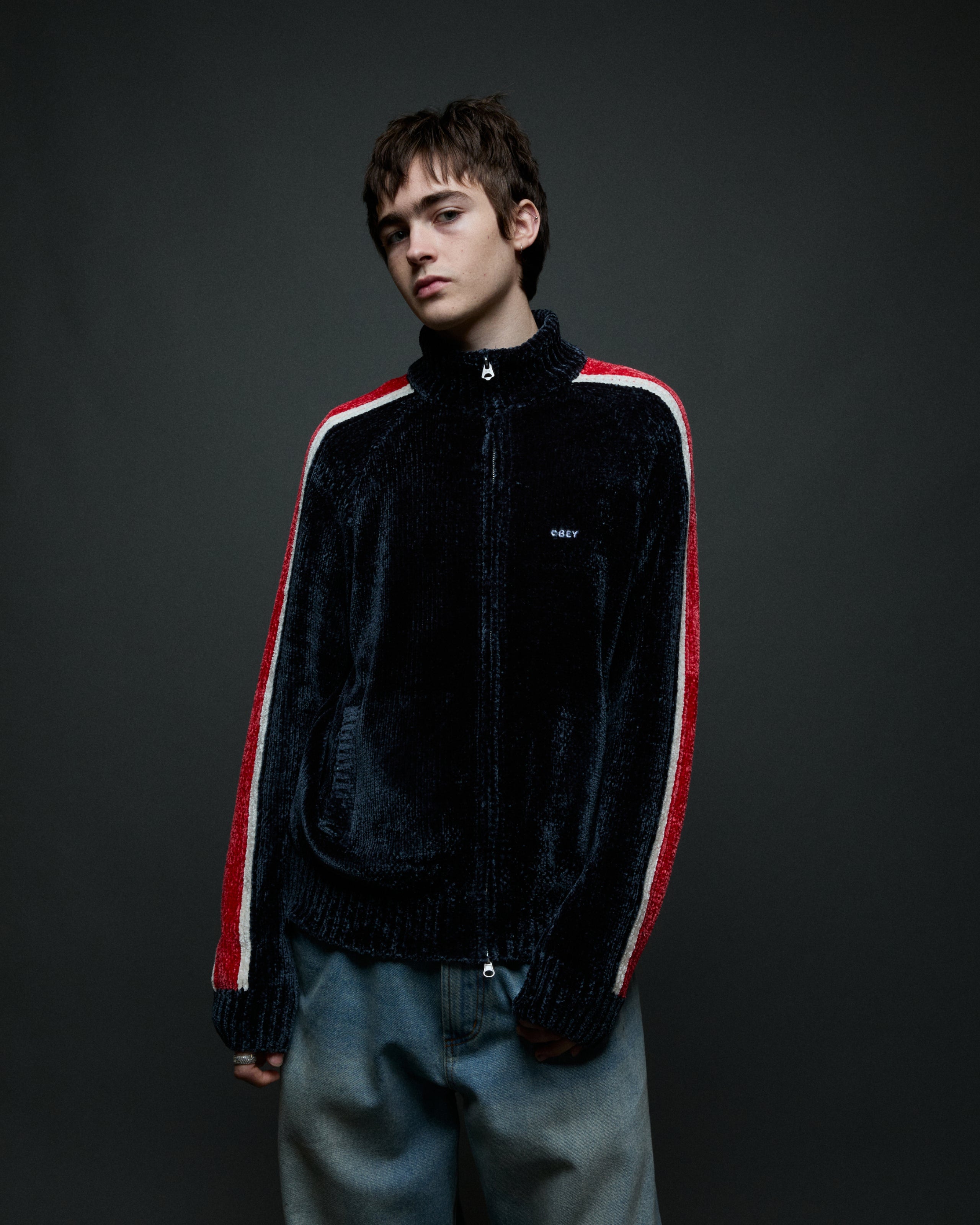 VAREN ZIP UP SWEATER - NAVY MULTI
