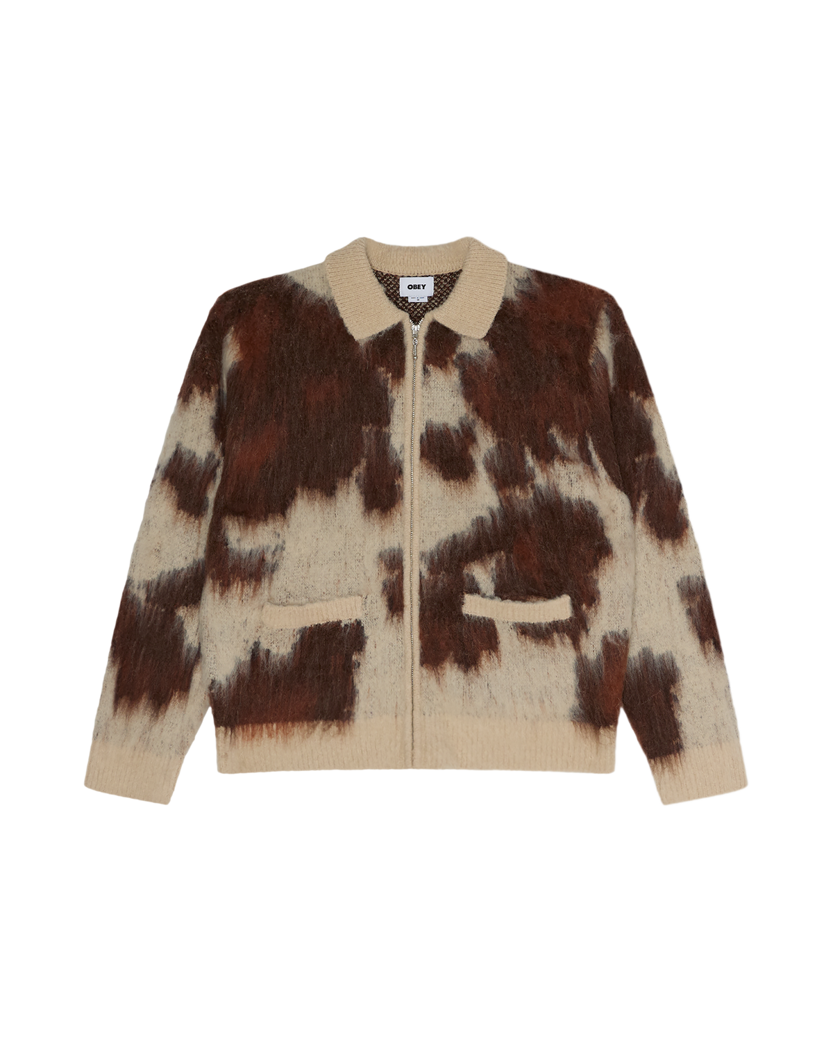 COW PATTERN ZIP SWEATER - COW MULTI