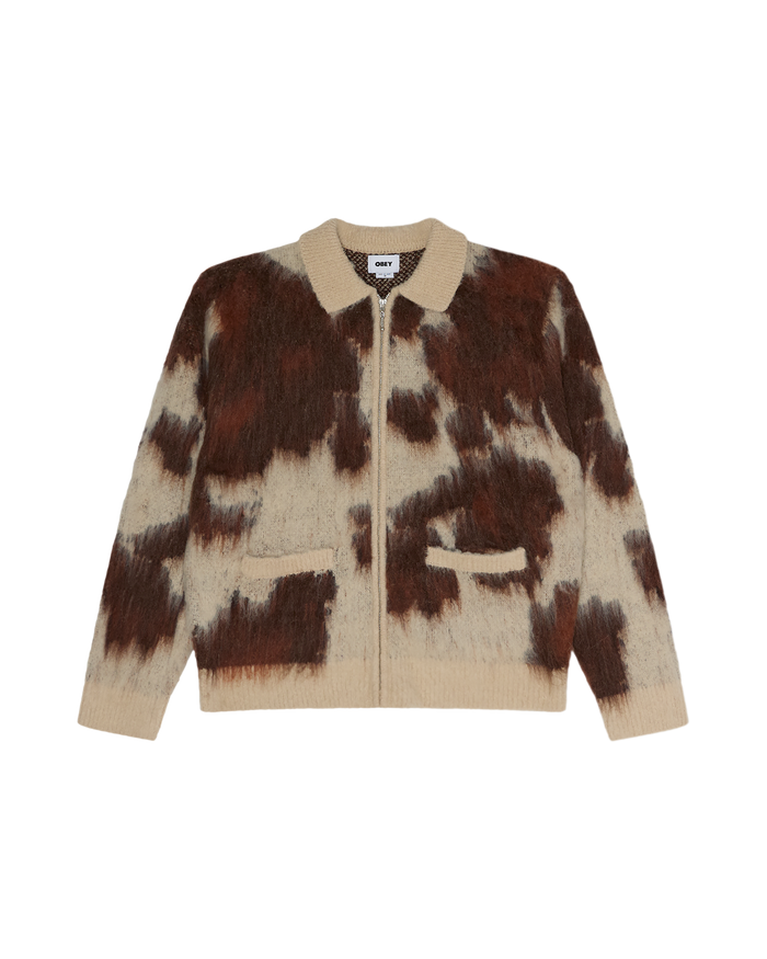 COW PATTERN ZIP SWEATER - COW MULTI