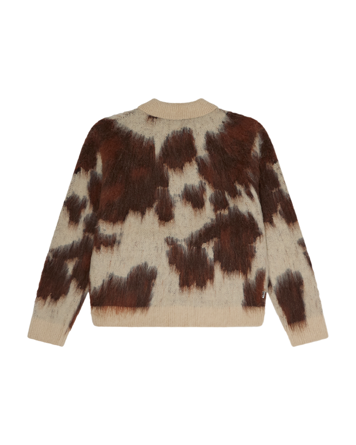 COW PATTERN ZIP SWEATER - COW MULTI