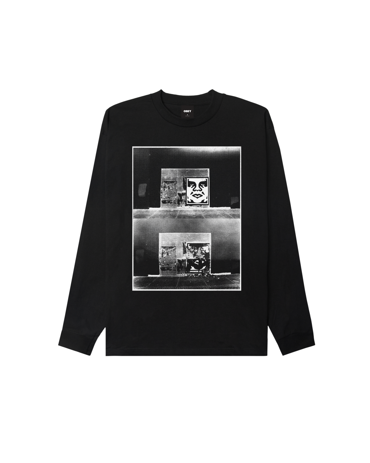 OBEY DESTROYED ICON PHOTO LS CLASSIC T-SHIRT - BLACK