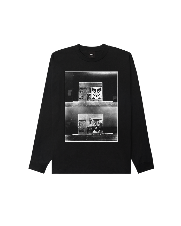 OBEY DESTROYED ICON PHOTO LS CLASSIC T-SHIRT - BLACK
