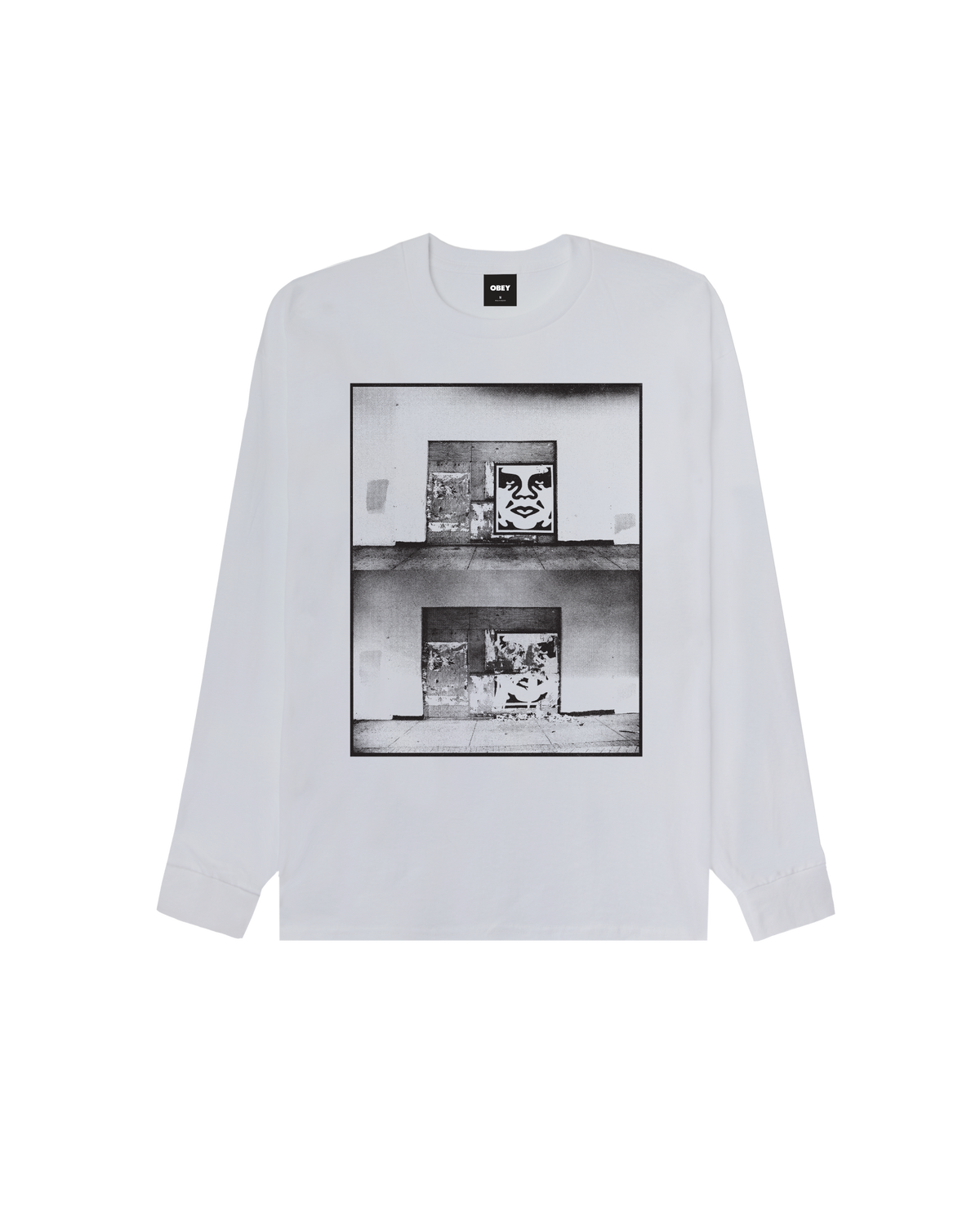 OBEY DESTROYED ICON PHOTO LS CLASSIC T-SHIRT - WHITE