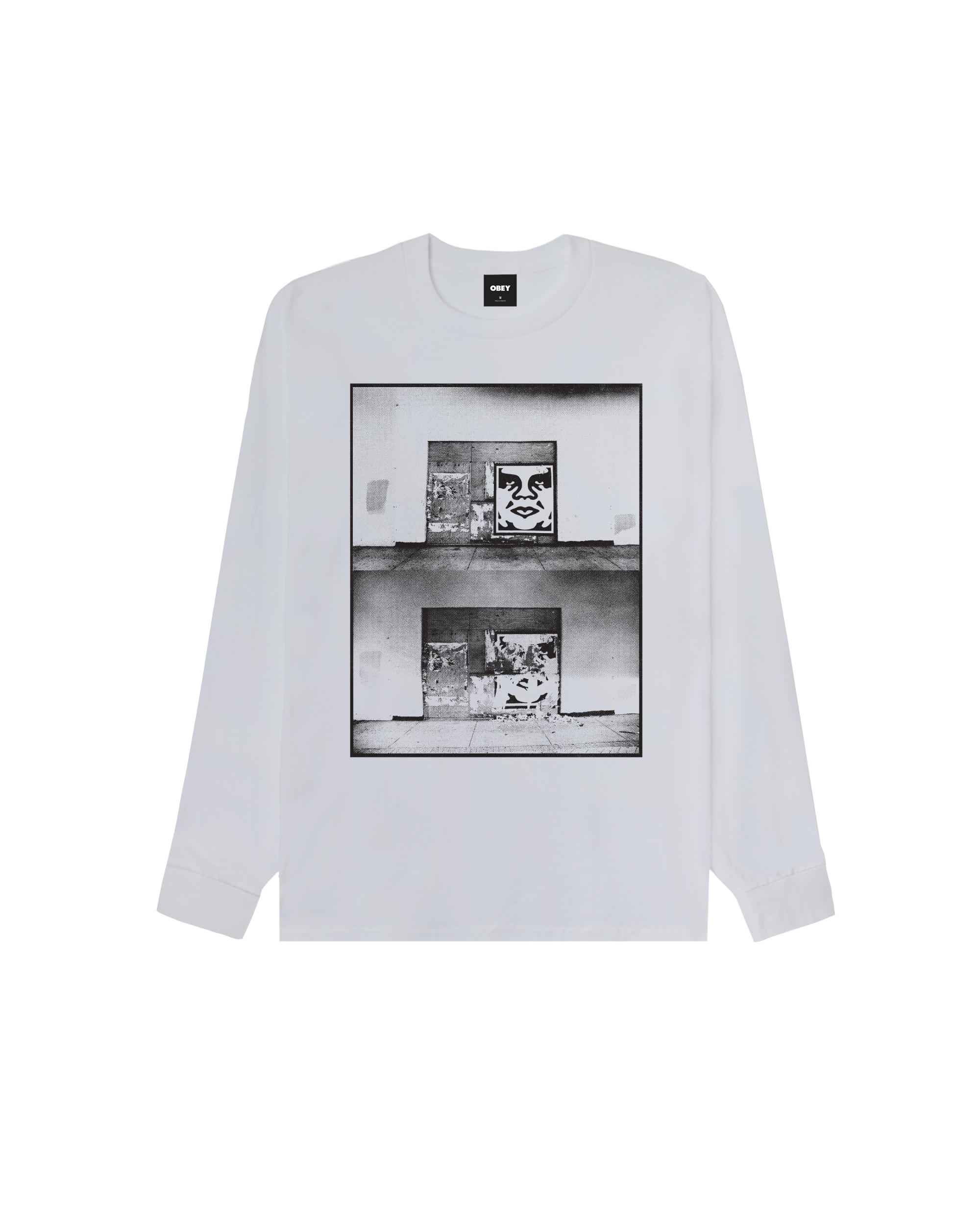 OBEY DESTROYED ICON PHOTO LS CLASSIC T-SHIRT - WHITE