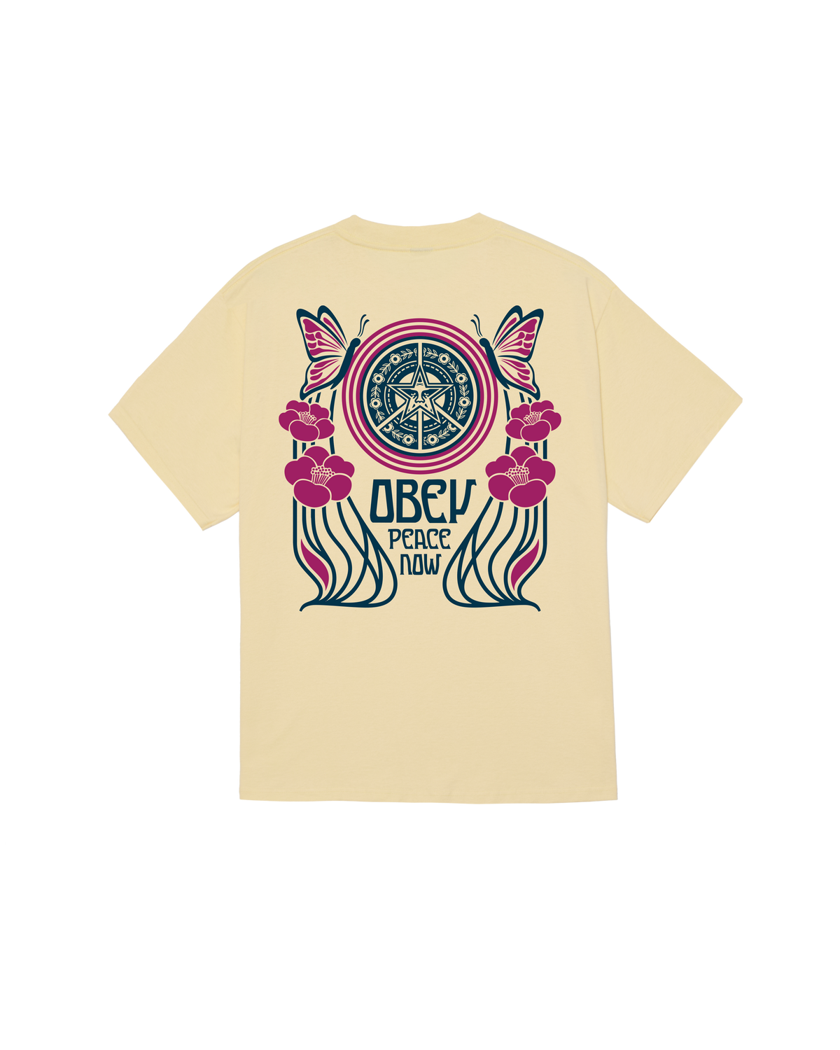 PEACE NOW BUTTERFLIES CLASSIC T-SHIRT - PALE YELLOW