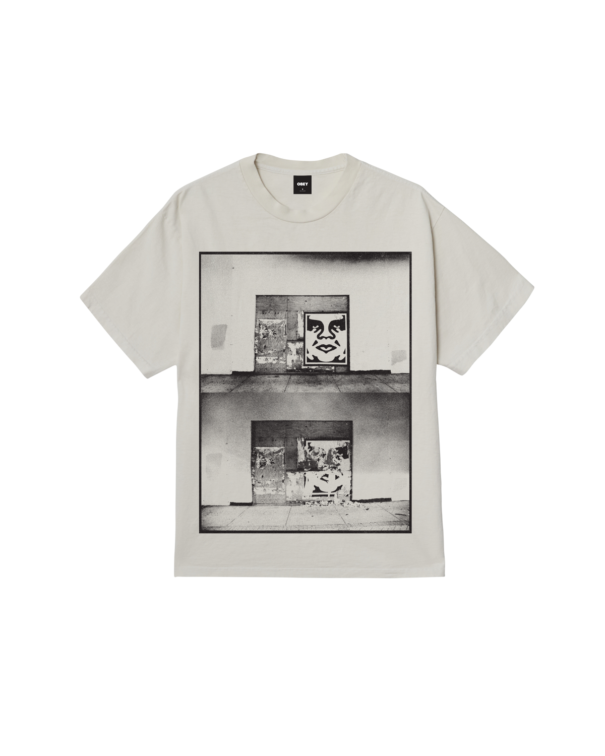 OBEY DESTROYED ICON PHOTO PIGMENT T-SHIRT - PIGMENT CHALK WHITE