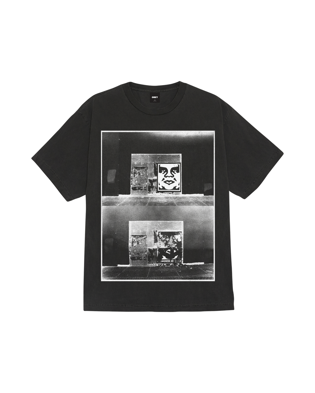 OBEY DESTROYED ICON PHOTO PIGMENT T-SHIRT - PIGMENT DUSTY BLACK