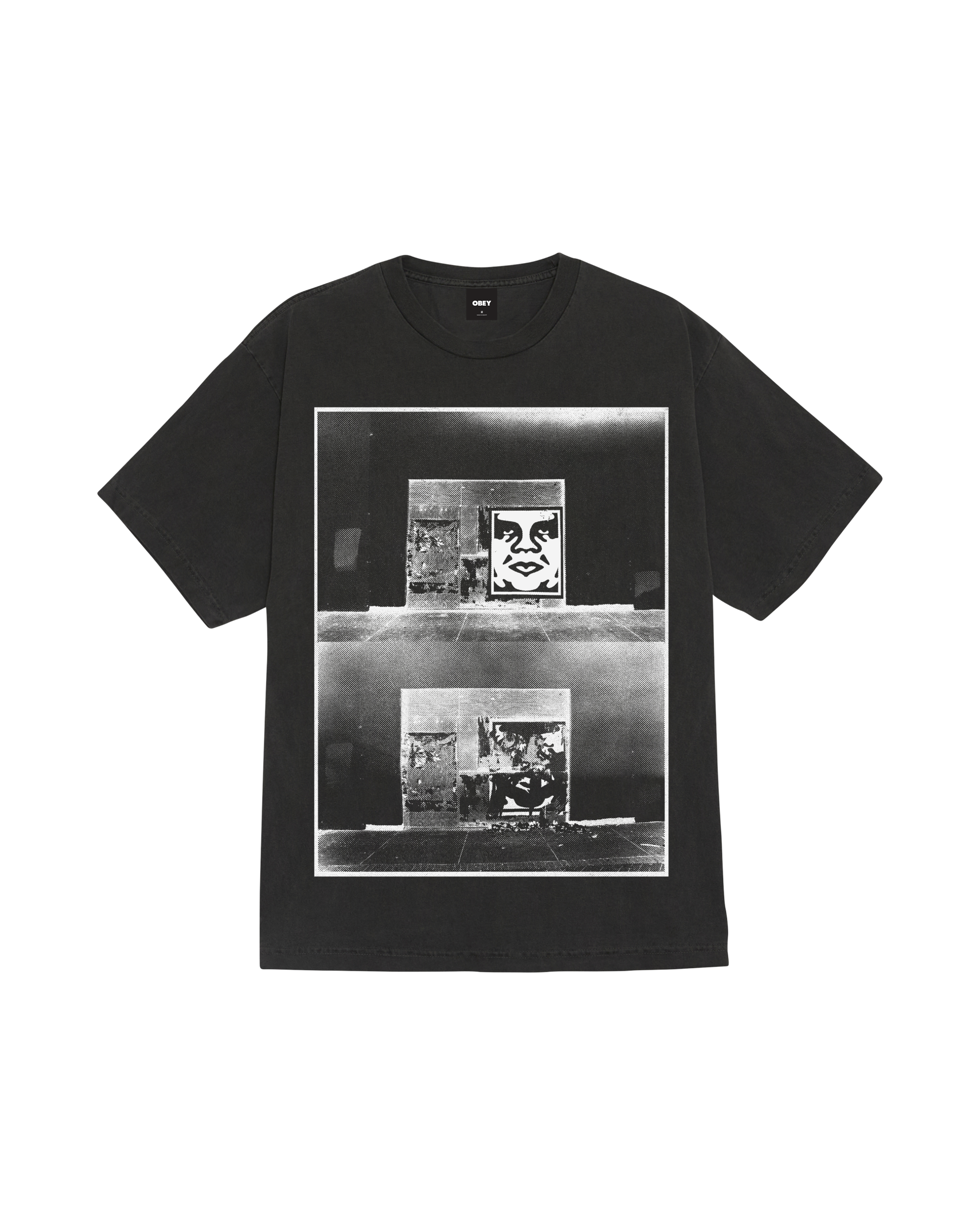 OBEY DESTROYED ICON PHOTO PIGMENT T-SHIRT - PIGMENT DUSTY BLACK