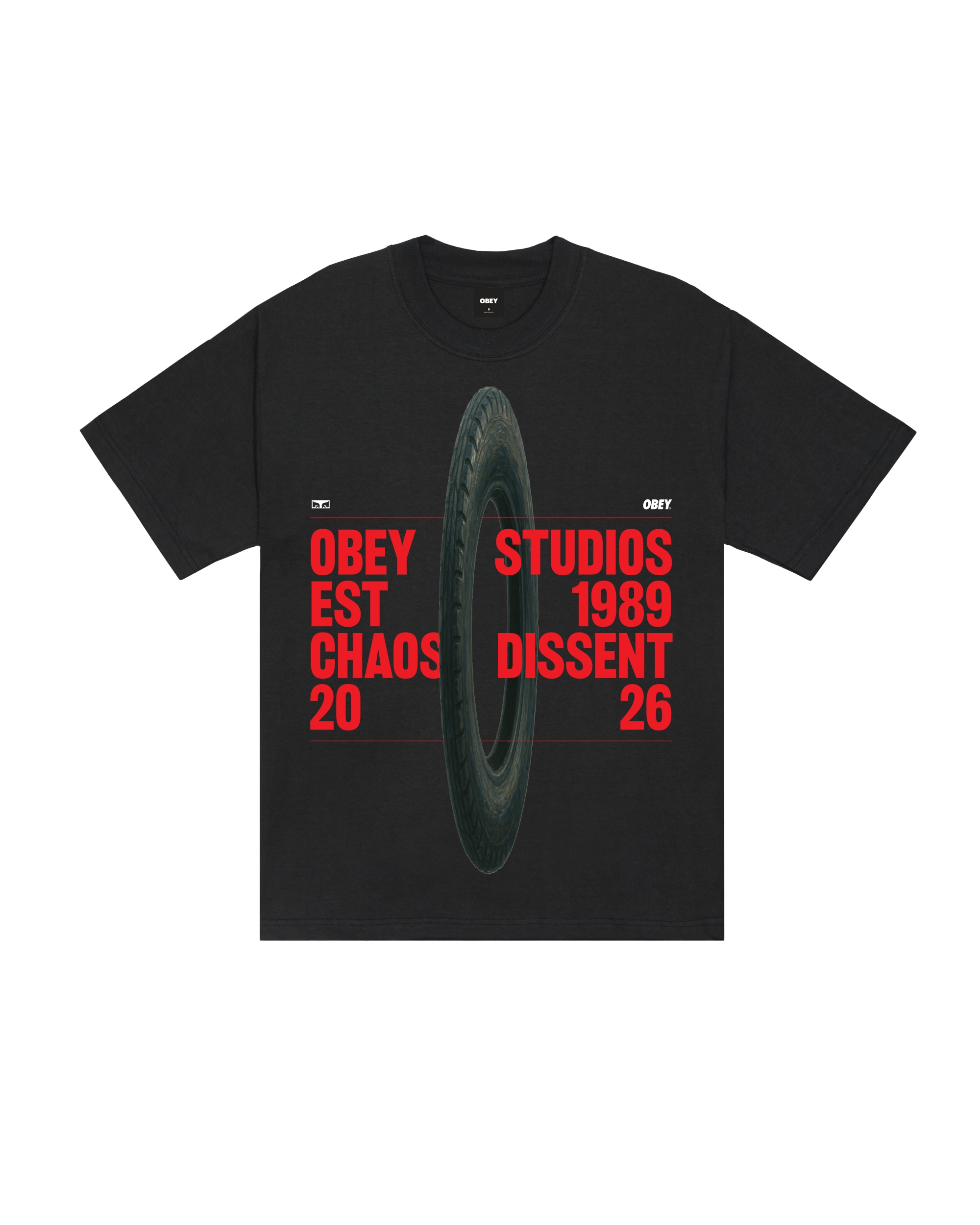 OBEY STUDIOS CHAOS DISSENT HEAVYWEIGHT T-SHIRT - VINTAGE BLACK