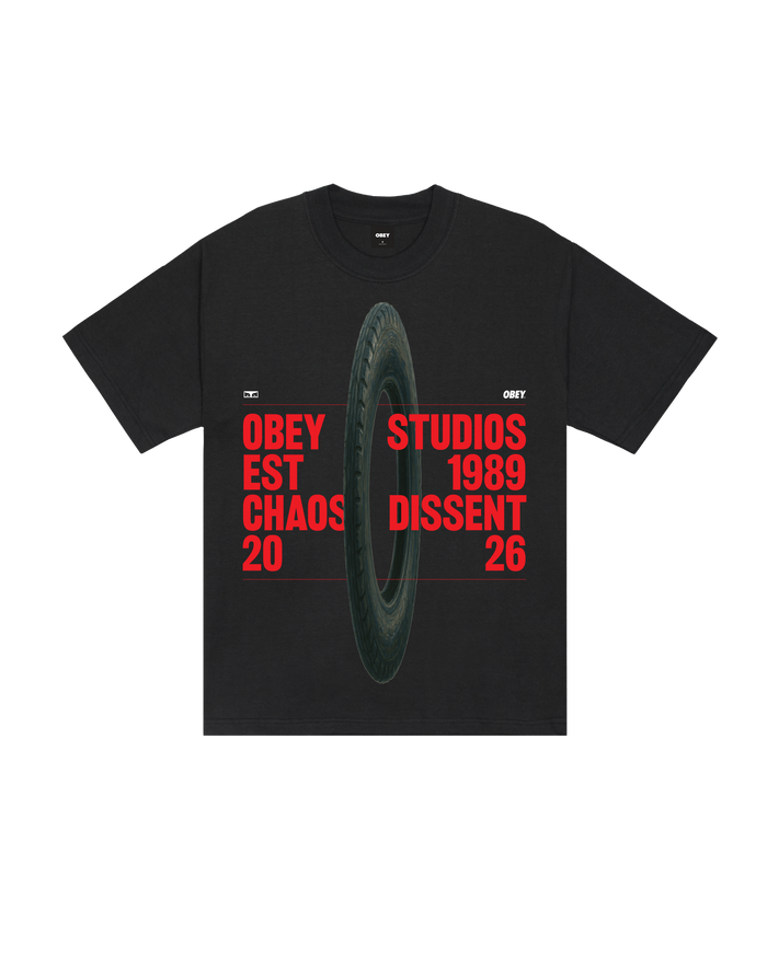 OBEY STUDIOS CHAOS DISSENT HEAVYWEIGHT T-SHIRT - VINTAGE BLACK