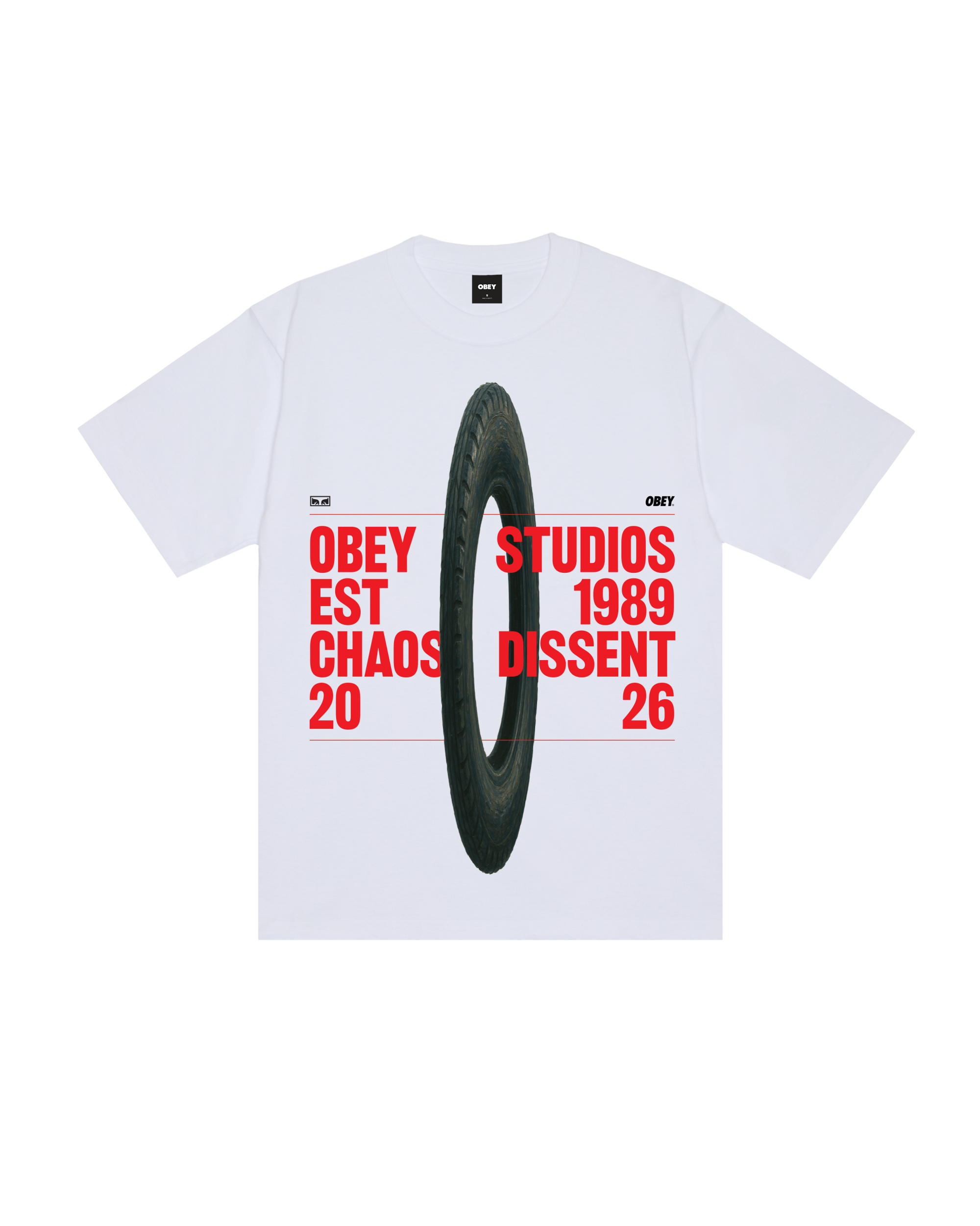 OBEY STUDIOS CHAOS DISSENT HEAVYWEIGHT T-SHIRT - WHITE
