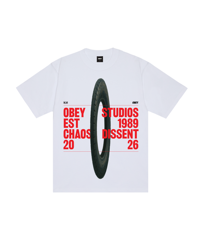 OBEY STUDIOS CHAOS DISSENT HEAVYWEIGHT T-SHIRT - WHITE