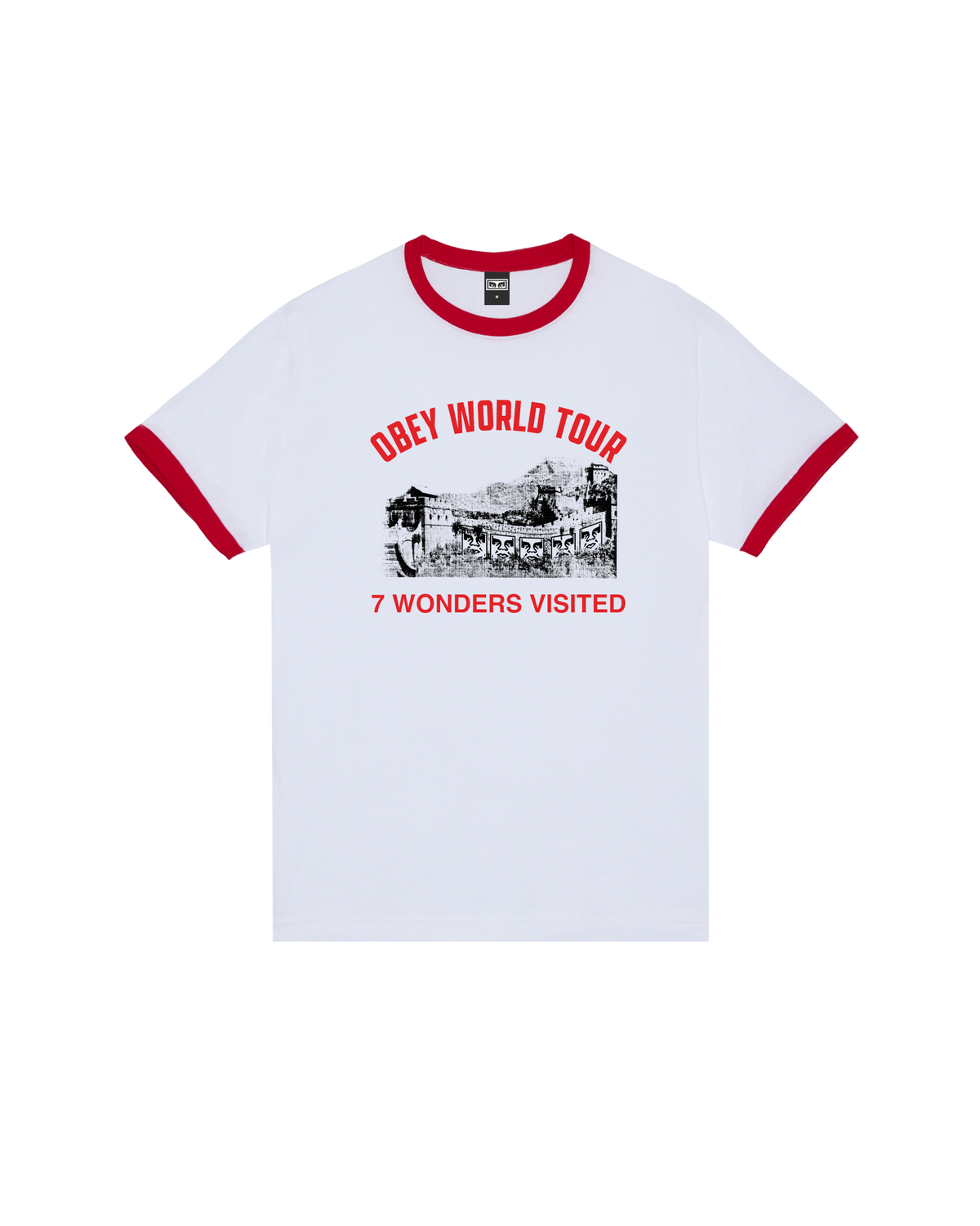 7 WONDERS VISITED RINGER T-SHIRT - WHITE / RED