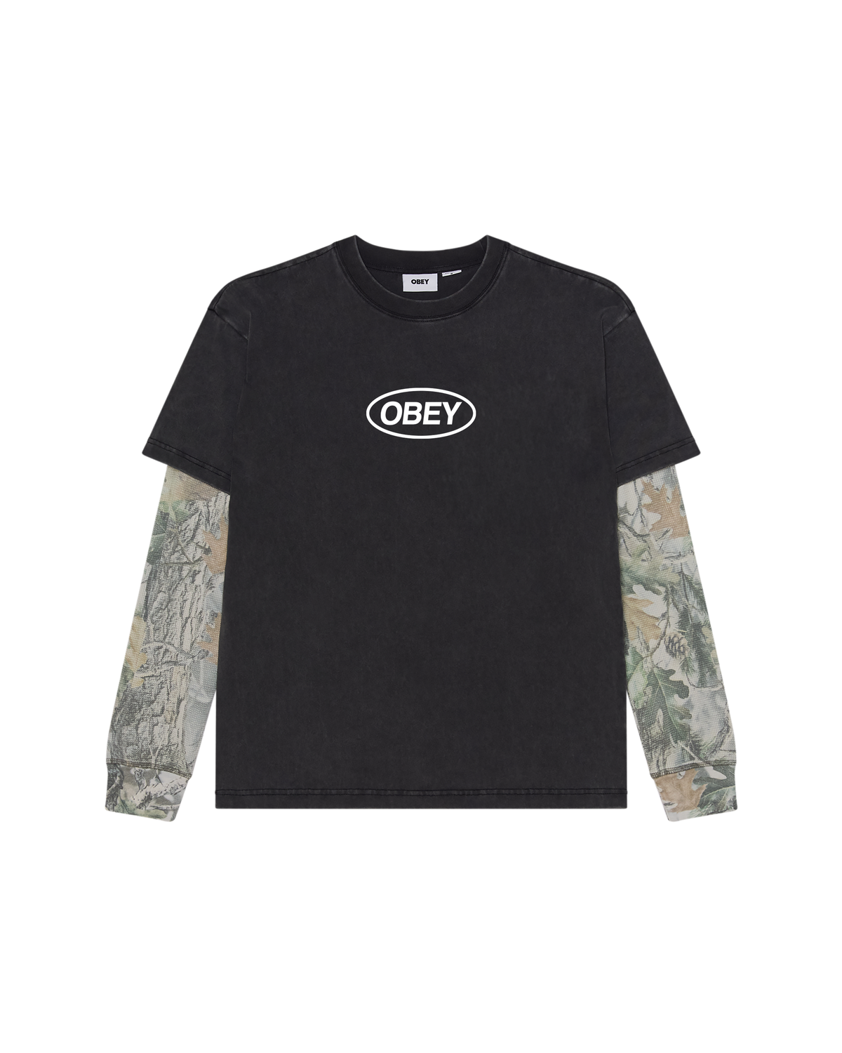 OBEY OVAL 2-FER T-SHIRT - DUSTY BLACK/VTG WOOD CAMO