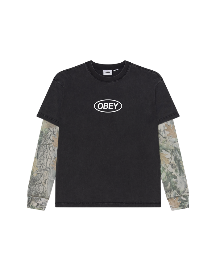 OBEY OVAL 2-FER T-SHIRT - DUSTY BLACK/VTG WOOD CAMO