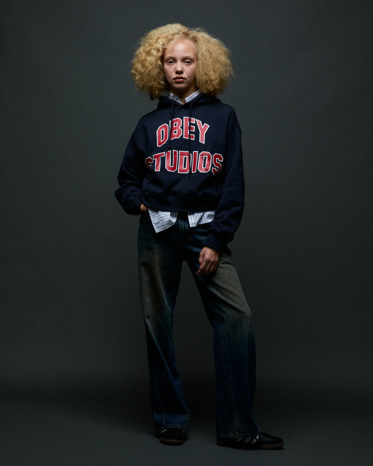 OBEY STUDIOS COLLEGIATE PULLOVER - DARK NAVY