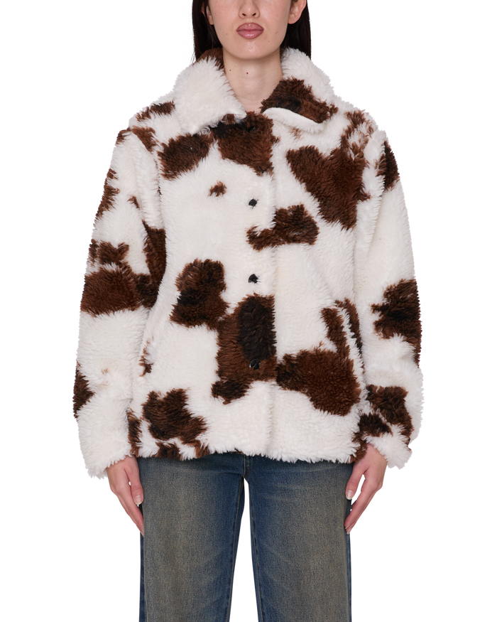 NOLIE SHERPA SHORT COAT - COW PRINT