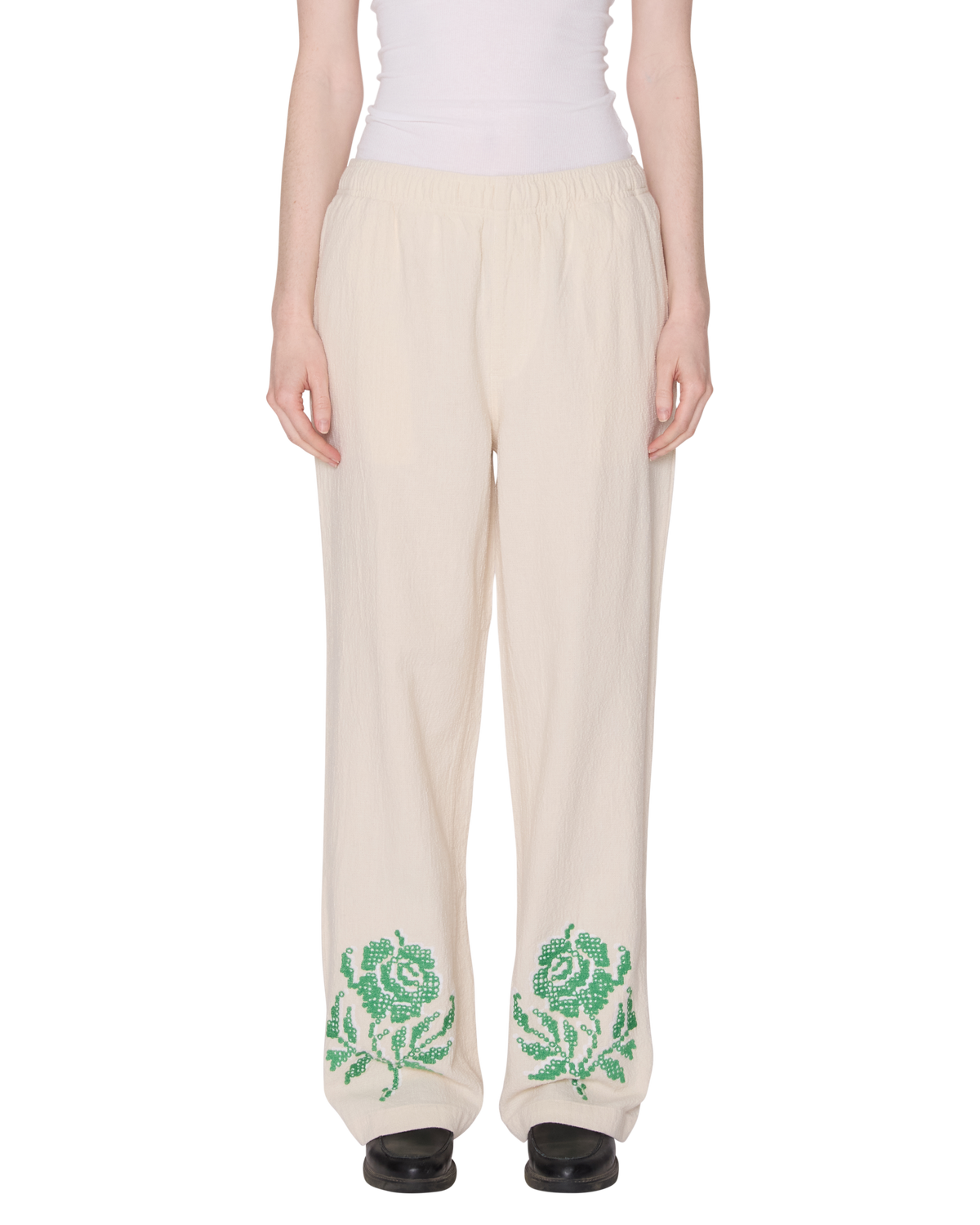 ROSES EMBELLISHED PANT - NATURAL