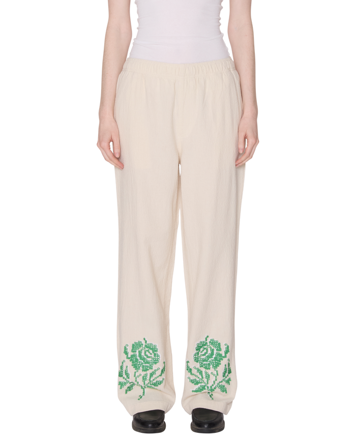ROSES EMBELLISHED PANT - NATURAL