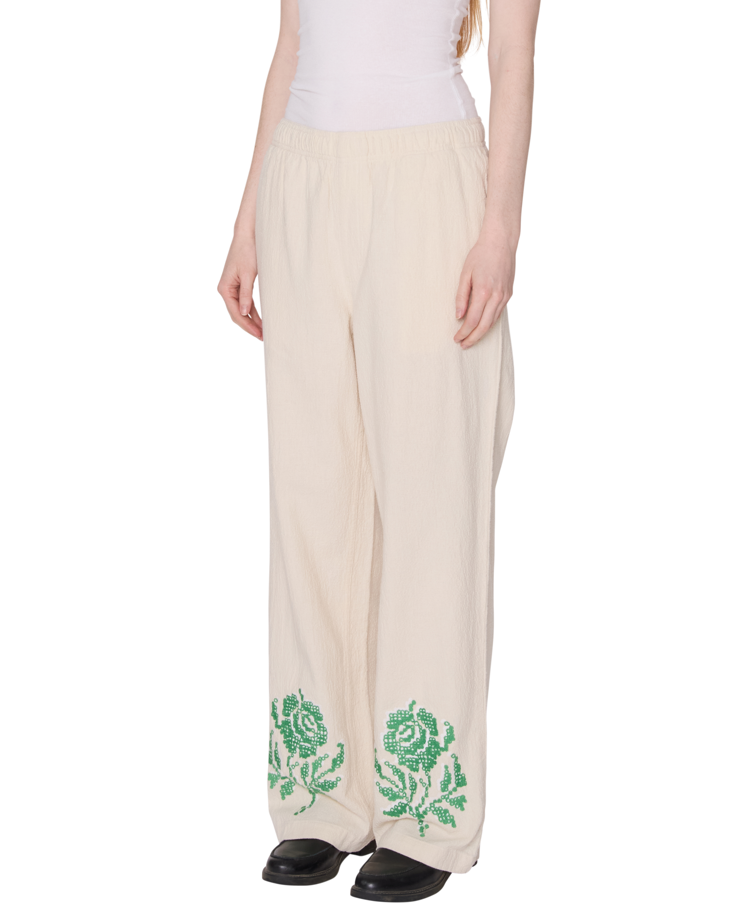 ROSES EMBELLISHED PANT - NATURAL