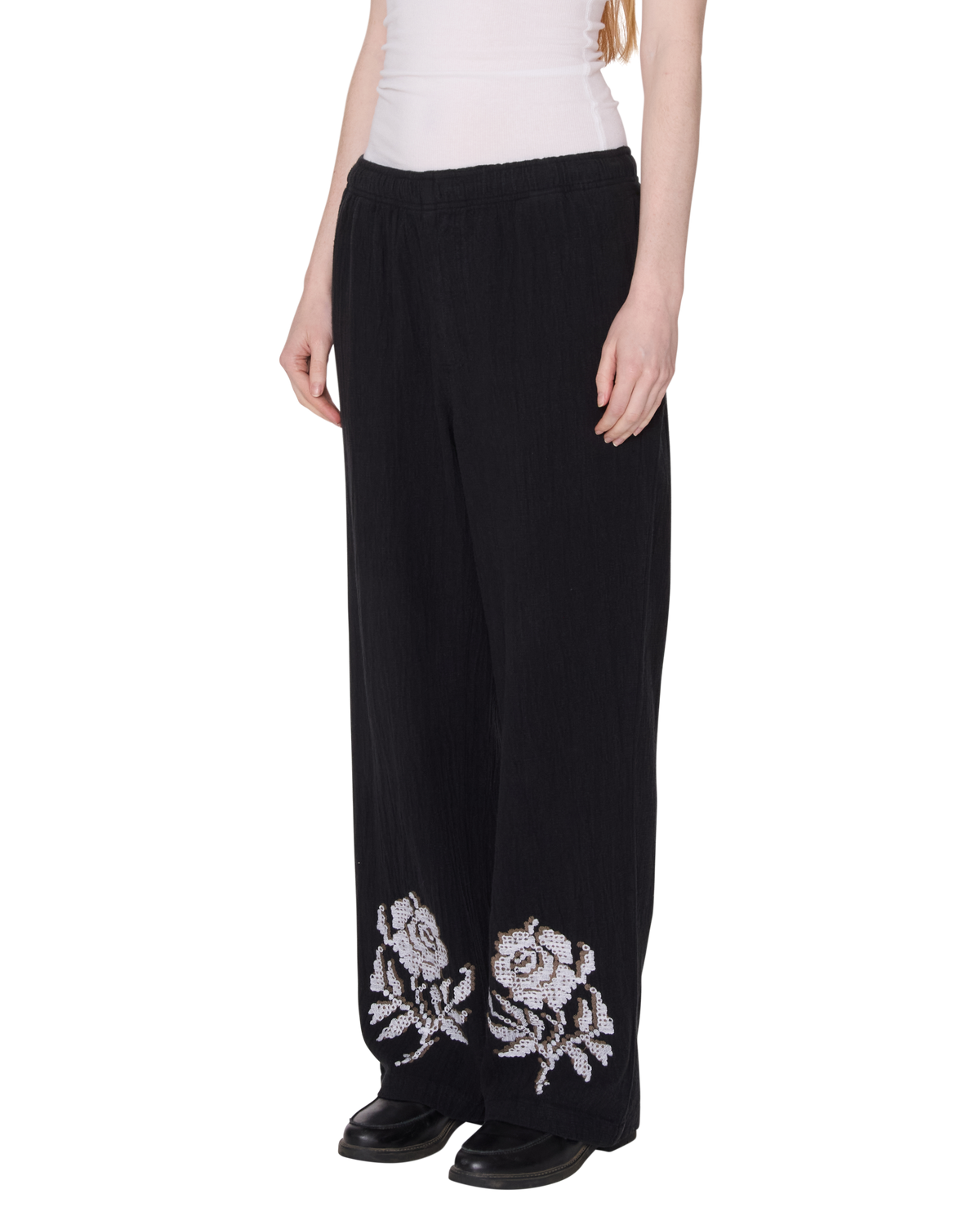 ROSES EMBELLISHED PANT - OFF BLACK