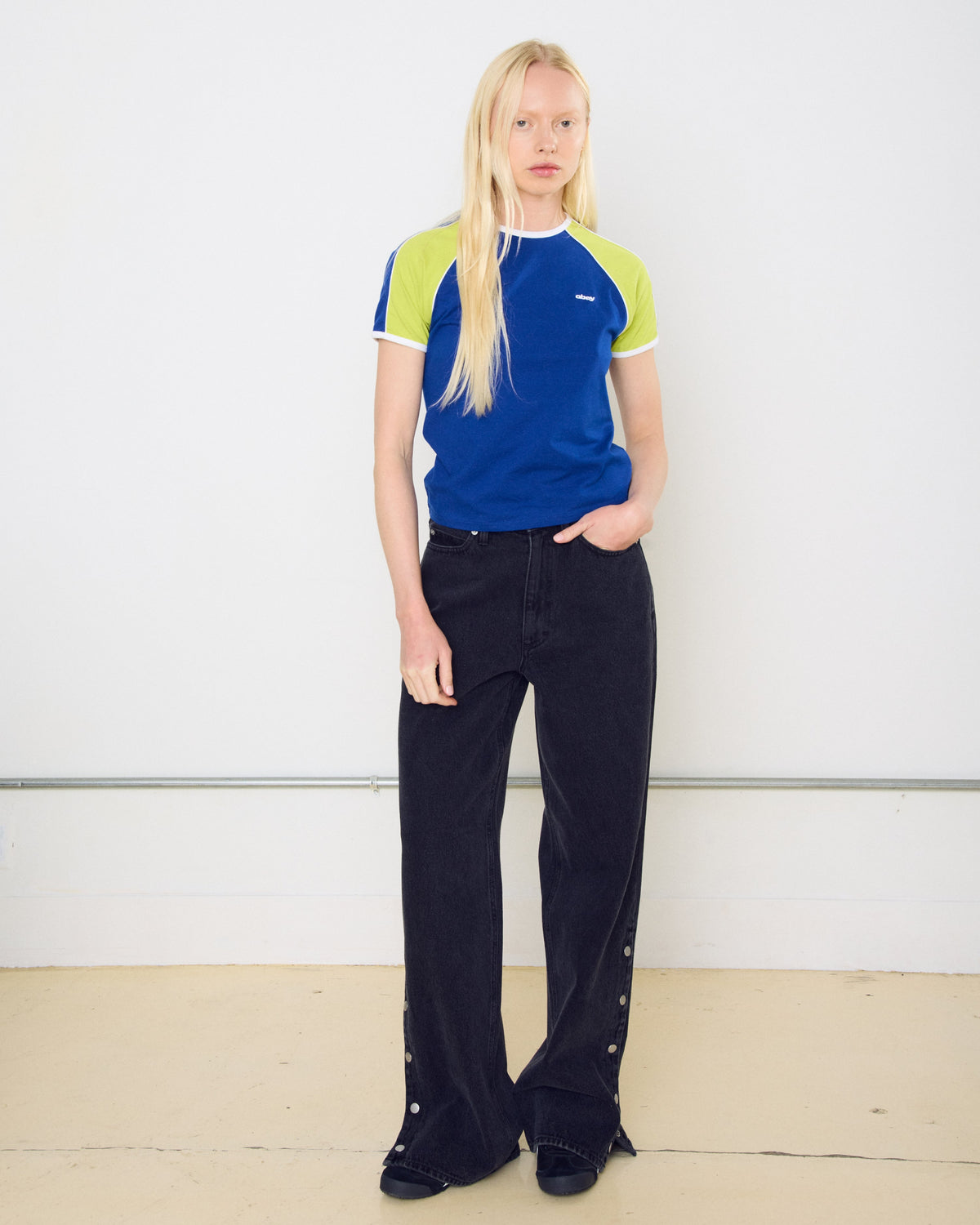 PENELOPE SIDE SNAP DENIM - FADED BLACK