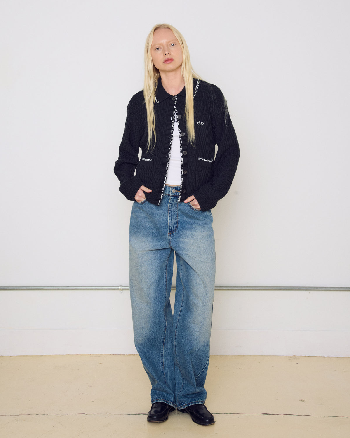 AMELIE BUTTON DOWN SWEATER - OFF BLACK