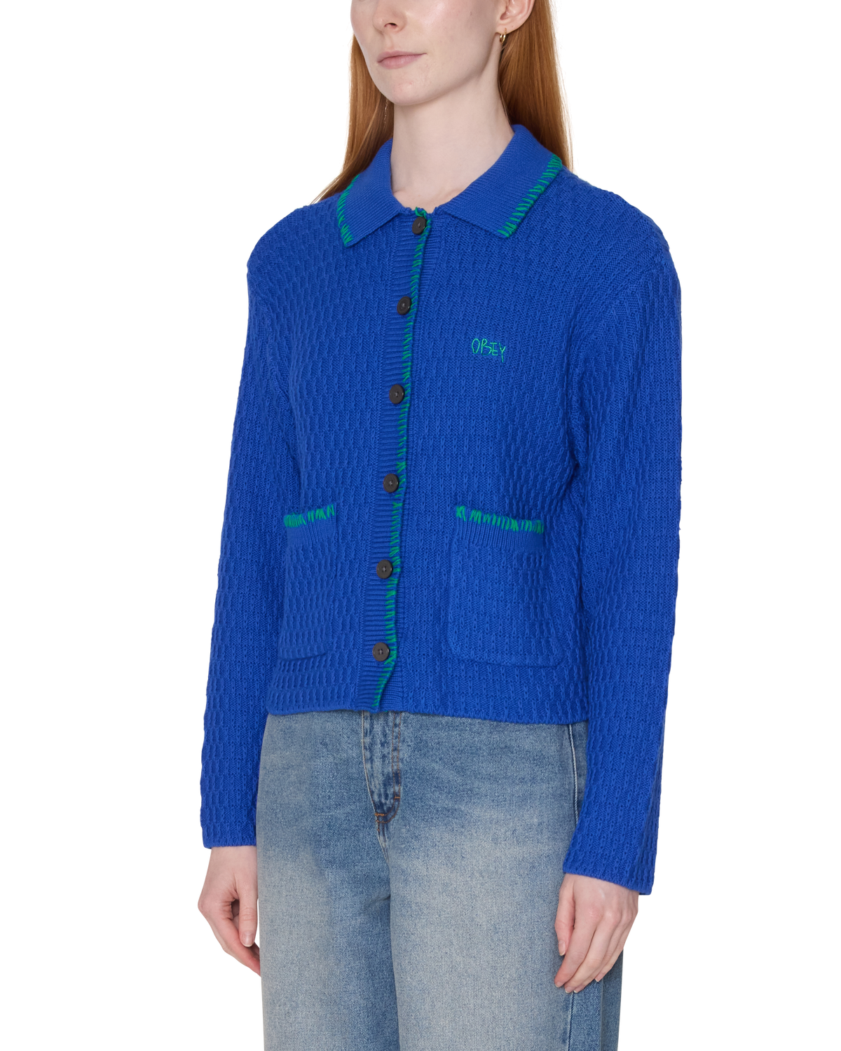 AMELIE BUTTON DOWN SWEATER - BLUE