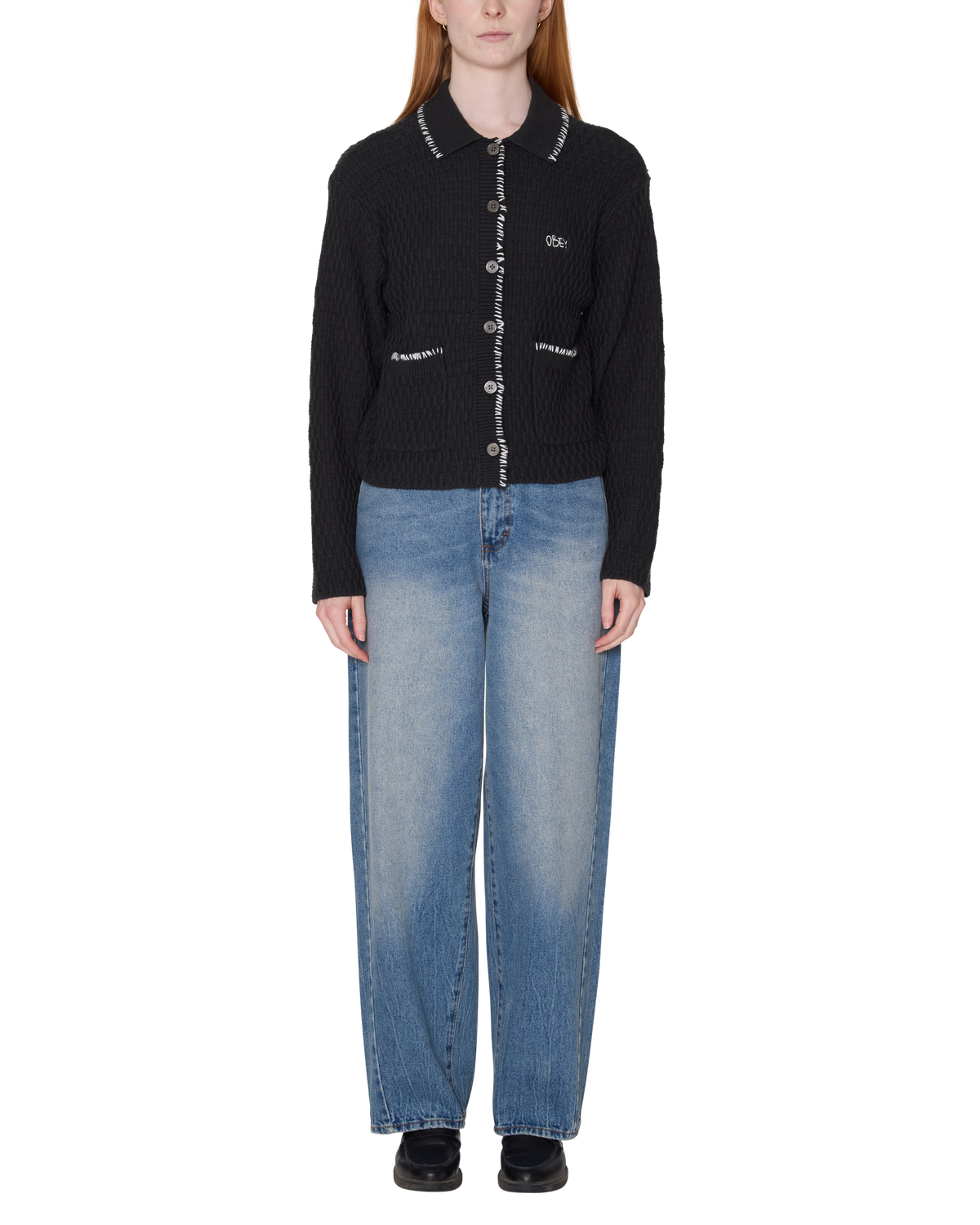 AMELIE BUTTON DOWN SWEATER - OFF BLACK