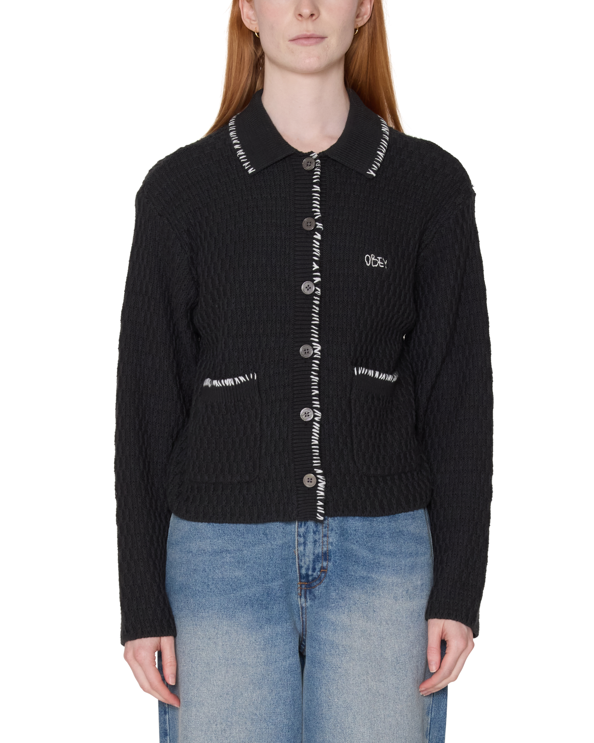 AMELIE BUTTON DOWN SWEATER - OFF BLACK