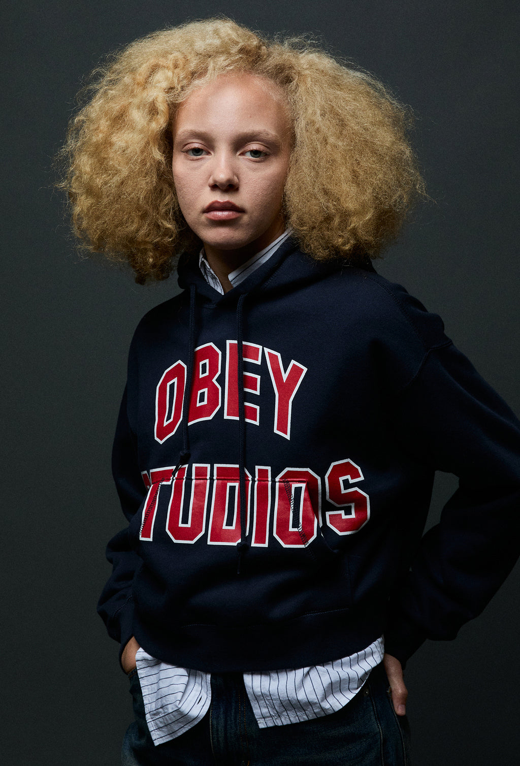 OBEY STUDIOS COLLEGIATE PULLOVER - DARK NAVY