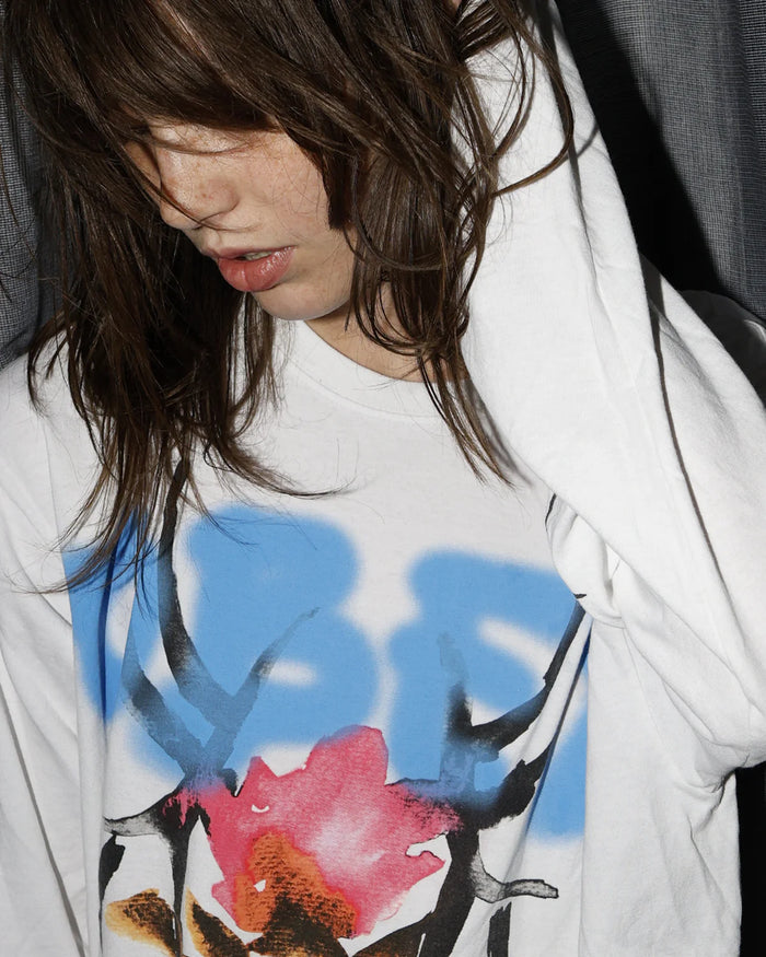 ROSE TRIBAL LS VINTAGE T-SHIRT - WHITE