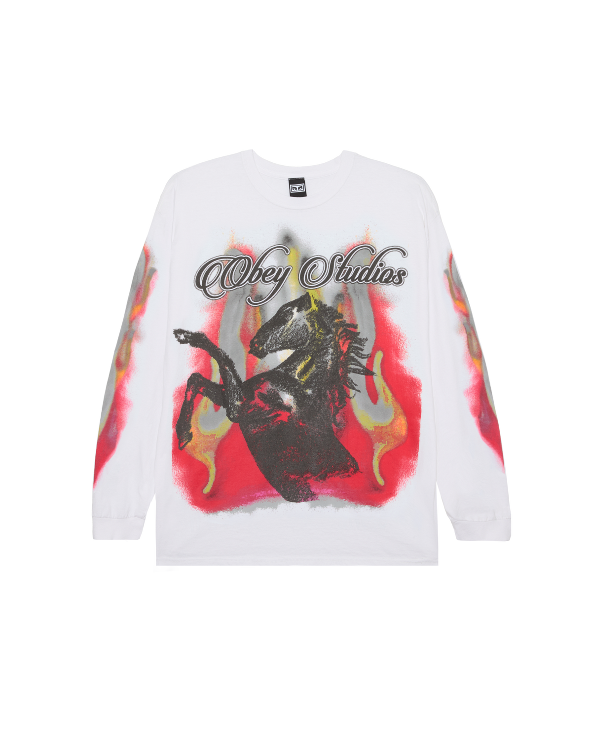 OBEY STUDIOS HORSE LS VINTAGE T-SHIRT - WHITE